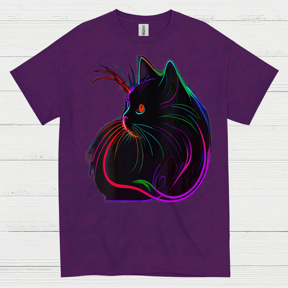 Neon Cat Line Art T Shirt