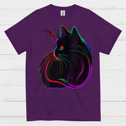 Neon Cat Line Art T Shirt