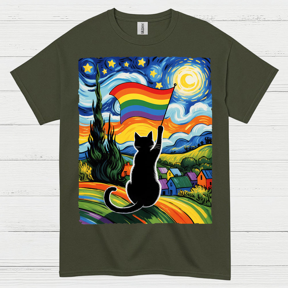 Rainbow Cat Art Pride T Shirt
