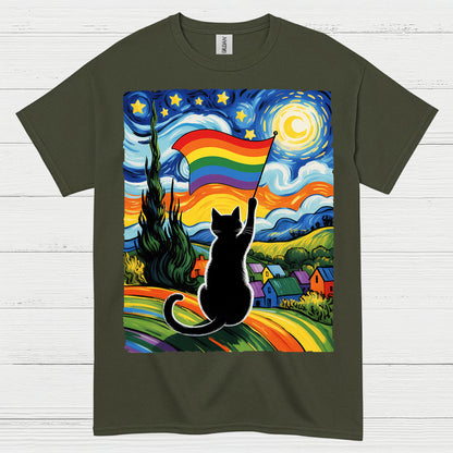 Rainbow Cat Art Pride T Shirt