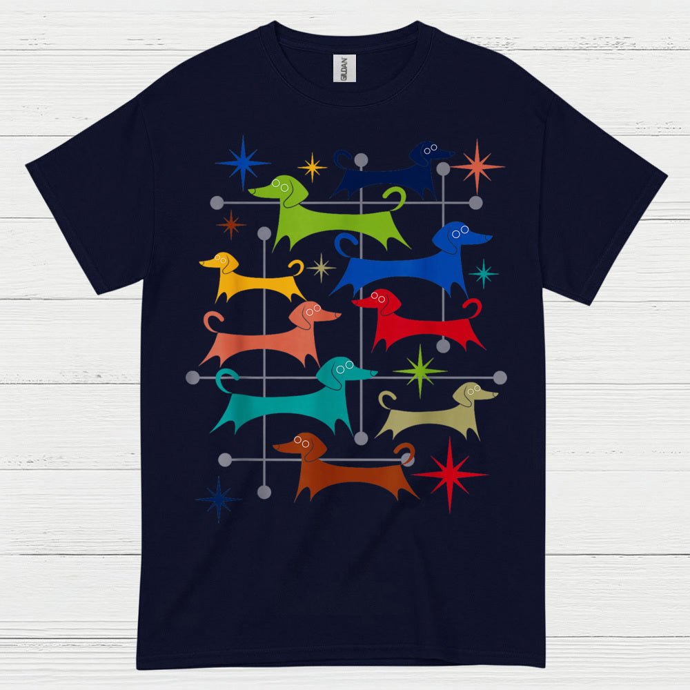 Retro Dachshund Pattern Graphic T Shirt