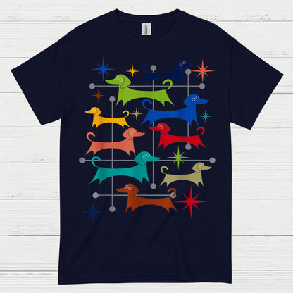 Retro Dachshund Pattern Graphic T Shirt