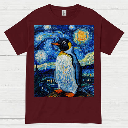 Penguin Starry Night Art Graphic T Shirt