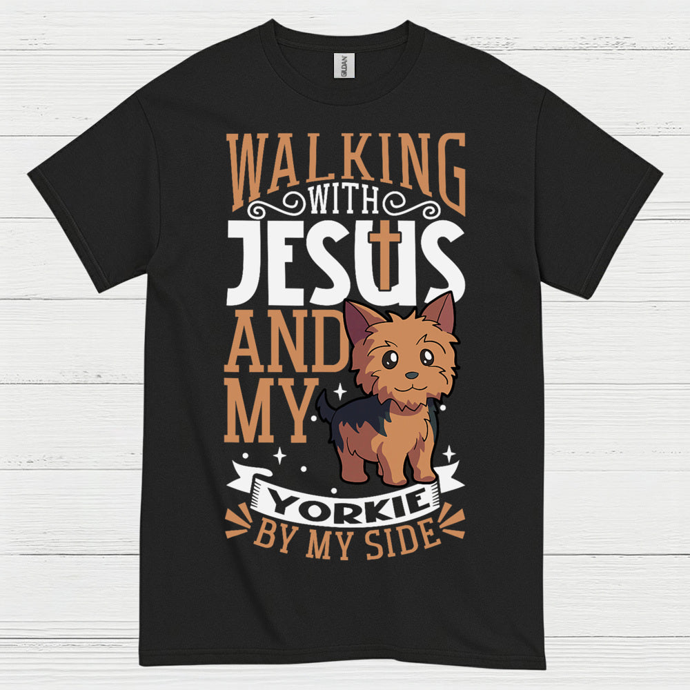 Walking With Jesus And My Yorkie T Shirt