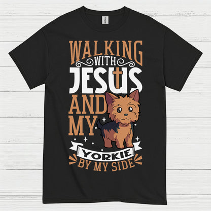 Walking With Jesus And My Yorkie T Shirt