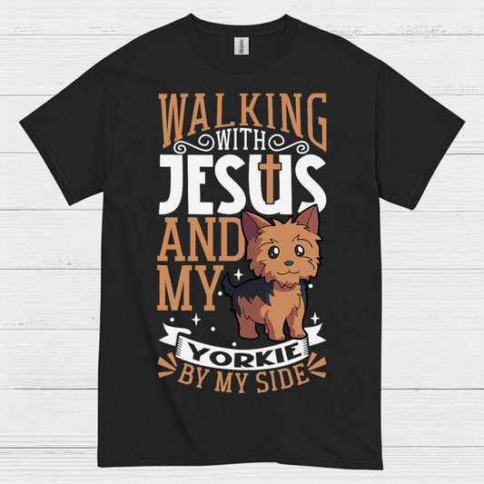 Walking With Jesus And My Yorkie T Shirt