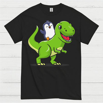 Cute Penguin Riding Dinosaur Funny Graphic T Shirt