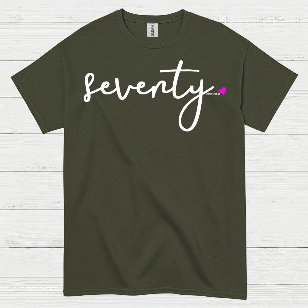 Seventy Minimal Script Birthday T Shirt