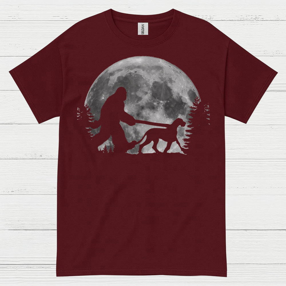 Bigfoot Walking Dog Moon T Shirt