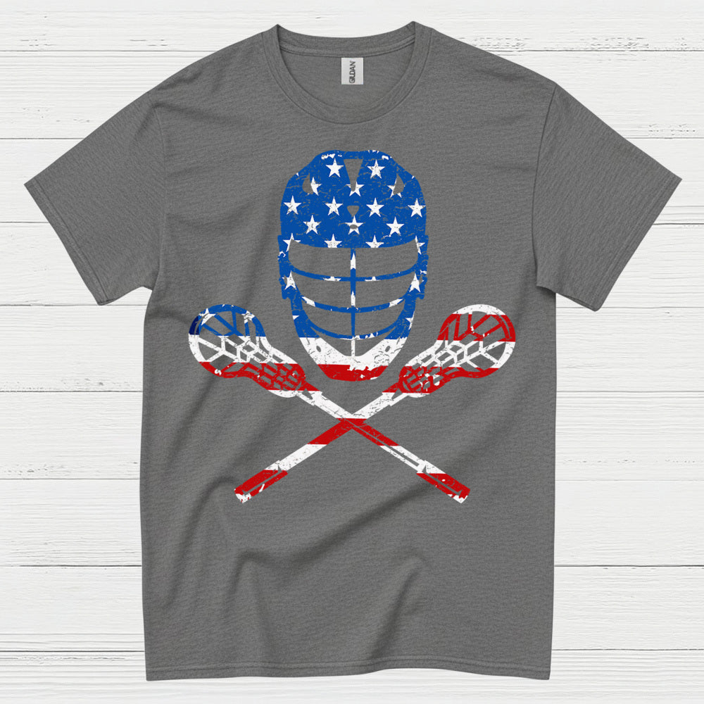 American Flag Lacrosse Goalie Skull T Shirt