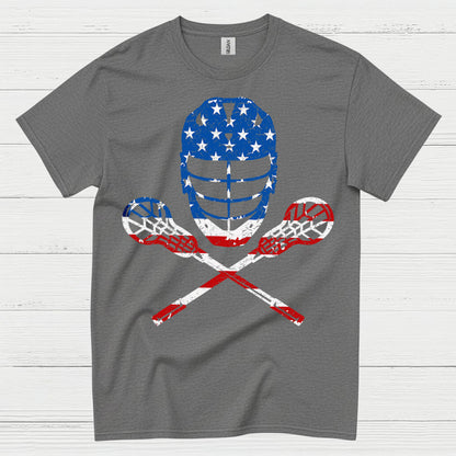 American Flag Lacrosse Goalie Skull T Shirt
