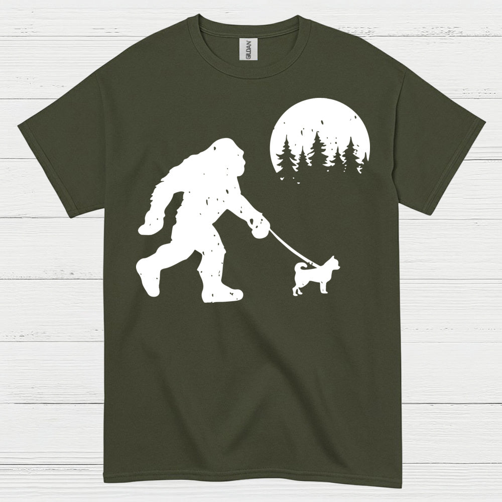Bigfoot Walking Dog Silhouette T Shirt
