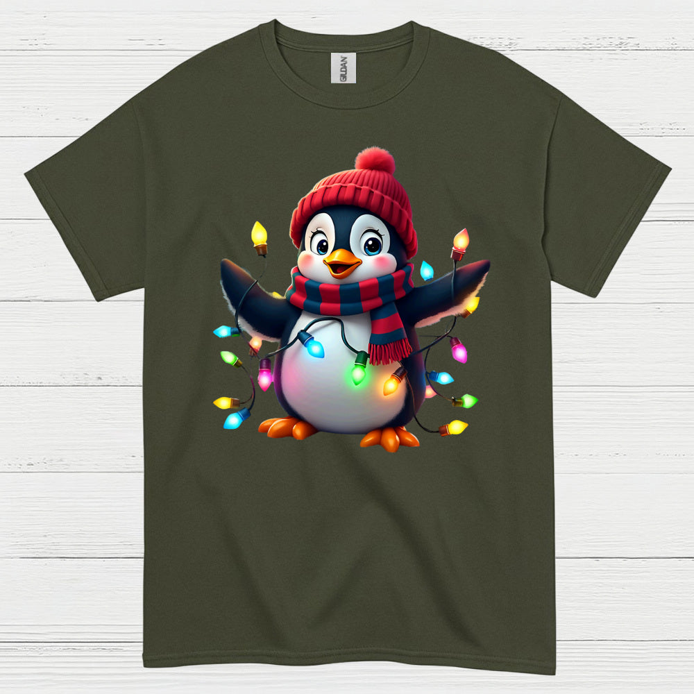 Cute Christmas Penguin Lights Graphic T Shirt