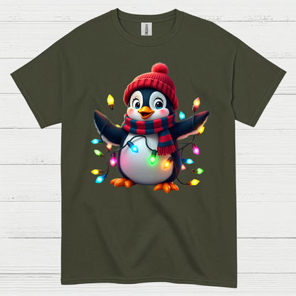 Cute Christmas Penguin Lights Graphic T Shirt