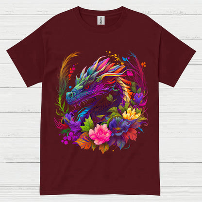 Colorful Floral Dragon T Shirt