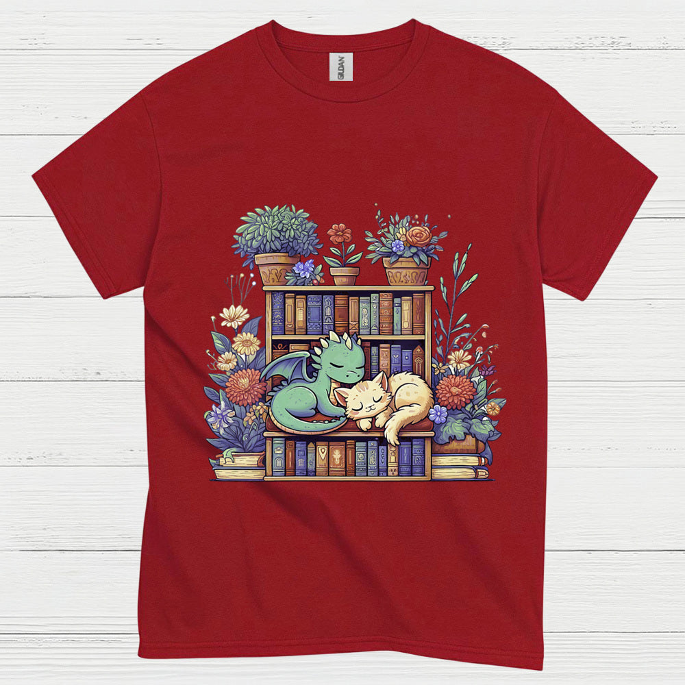 Dragon And Cat Reading T Shirt