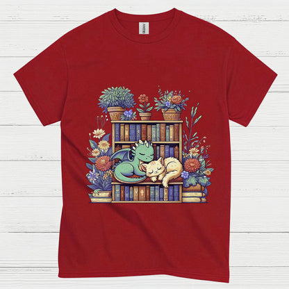 Dragon And Cat Reading T Shirt