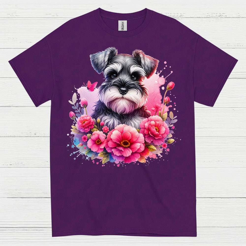 Floral Miniature Schnauzer Art T Shirt Cute Dog Lover Shirt