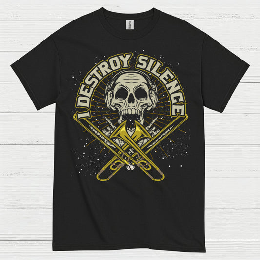 Destroy Silence Trombone Skull T Shirt