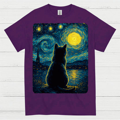Silent Cat Starry Night Art T Shirt