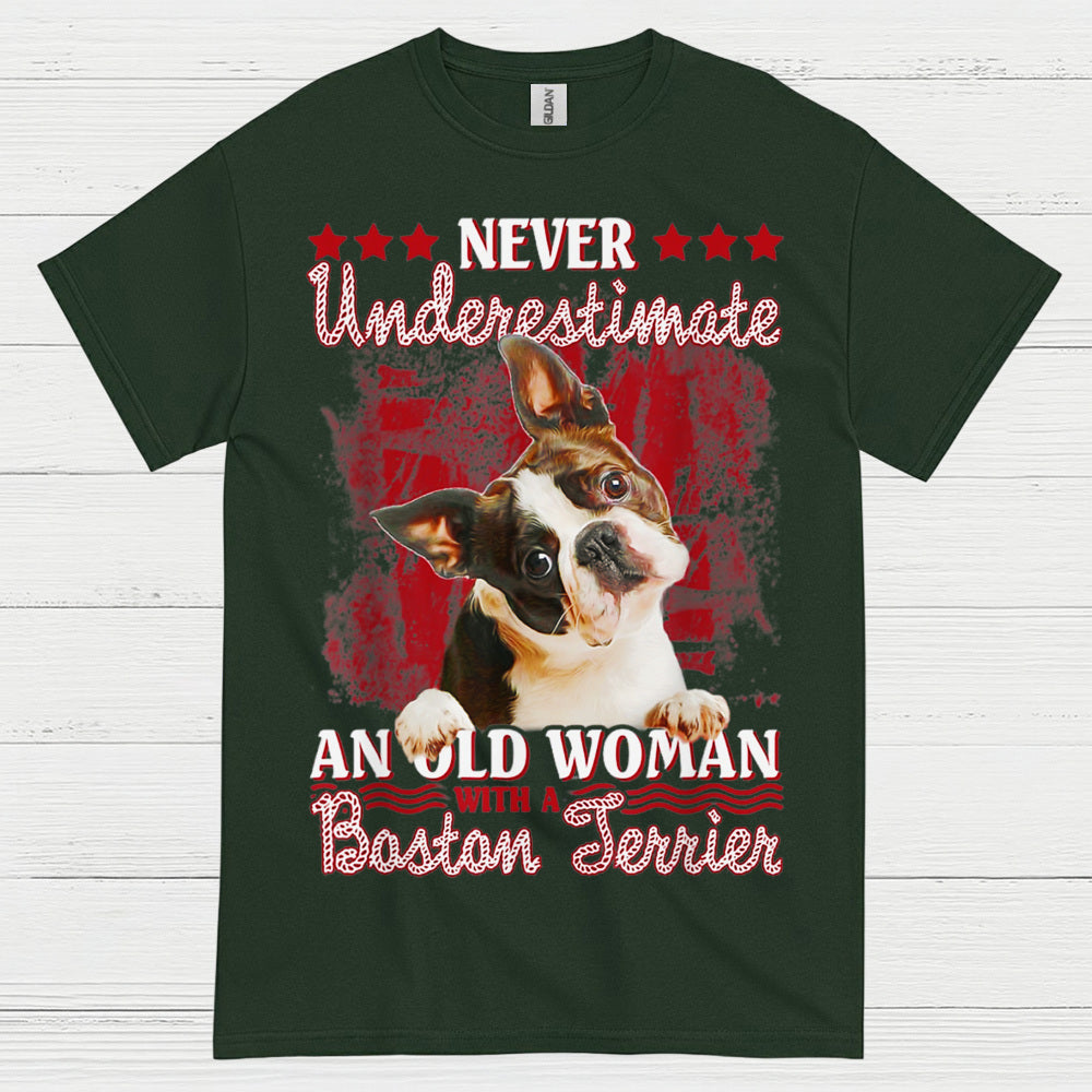 Never Underestimate Old Woman Boston Terrier T Shirt