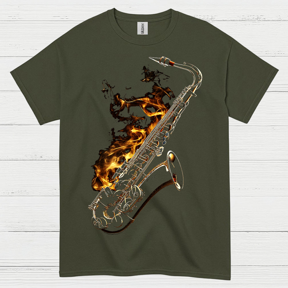 Burning Saxophone Music Art T Shirt