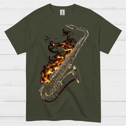 Burning Saxophone Music Art T Shirt