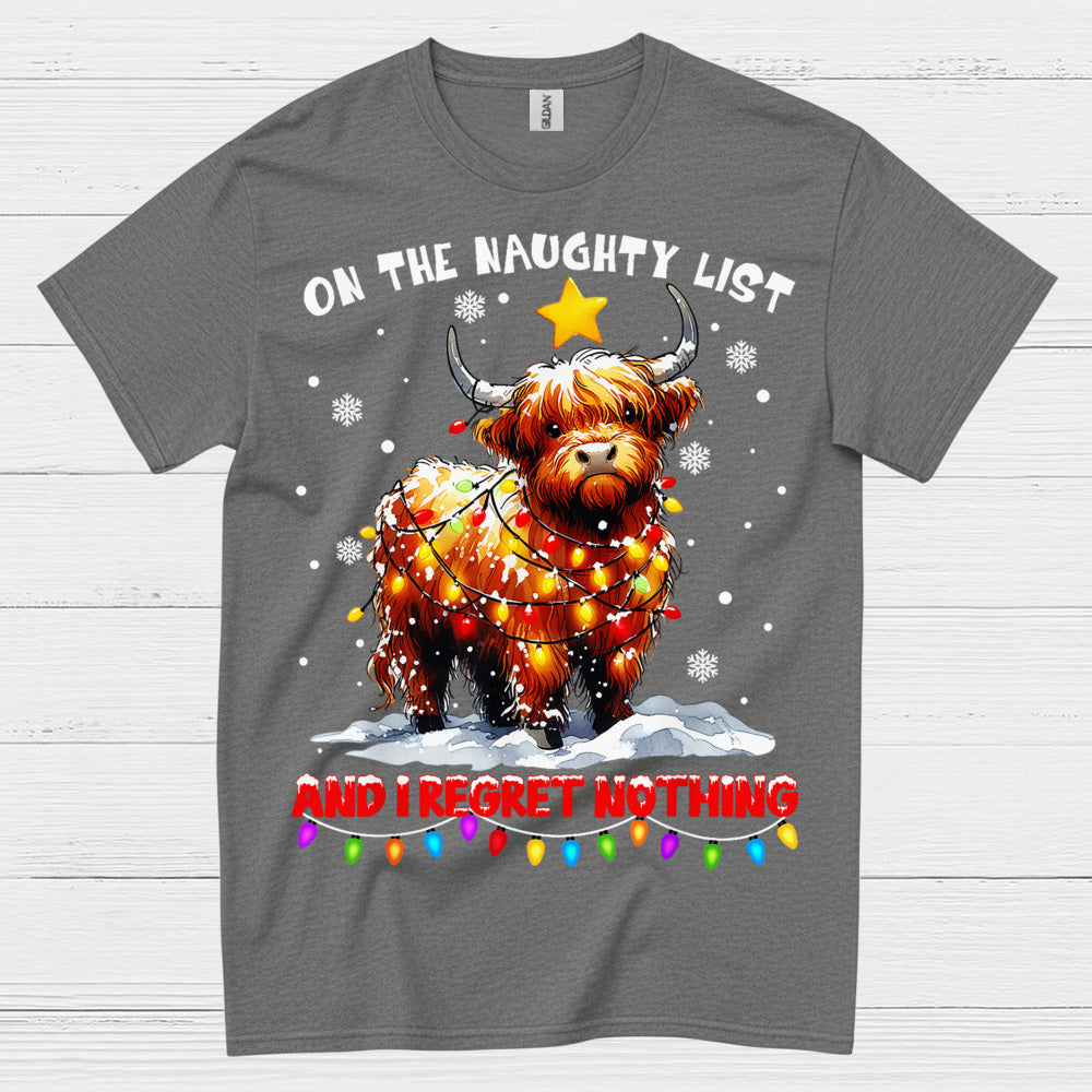 Naughty List Highland Cow Christmas T Shirt