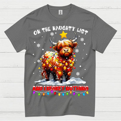 Naughty List Highland Cow Christmas T Shirt