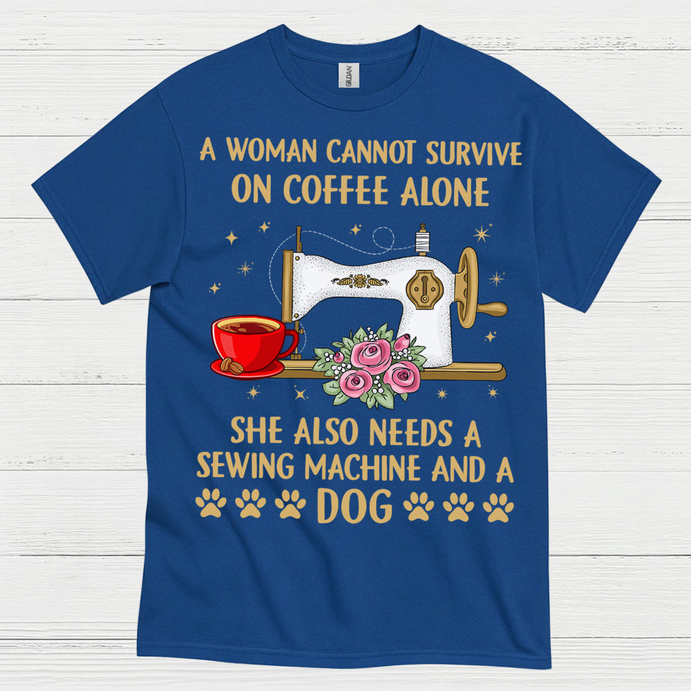 Sewing Machine Coffee Dog Humor T Shirt