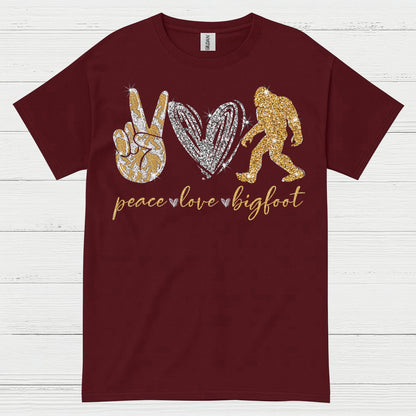 Peace Love Bigfoot T Shirt