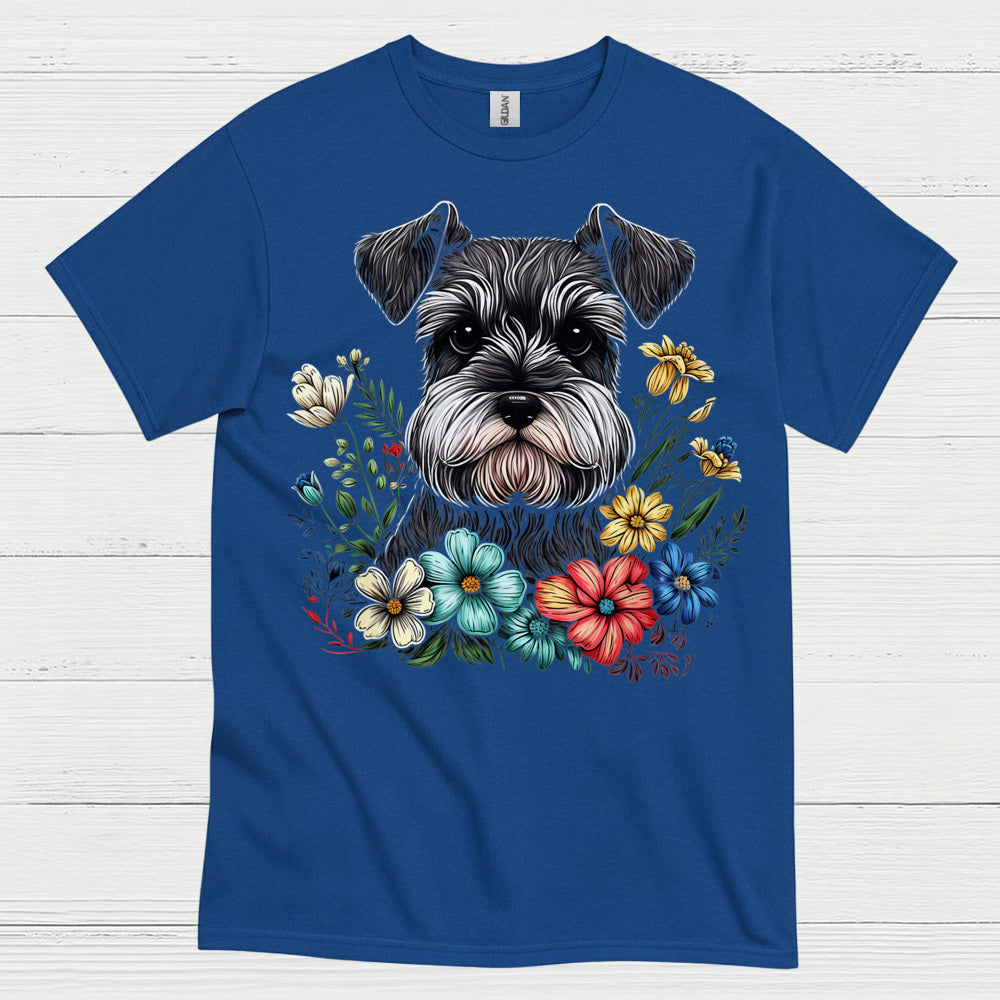 Floral Schnauzer Dog Art Lover T Shirt