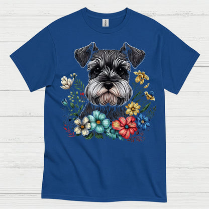 Floral Schnauzer Dog Art Lover T Shirt