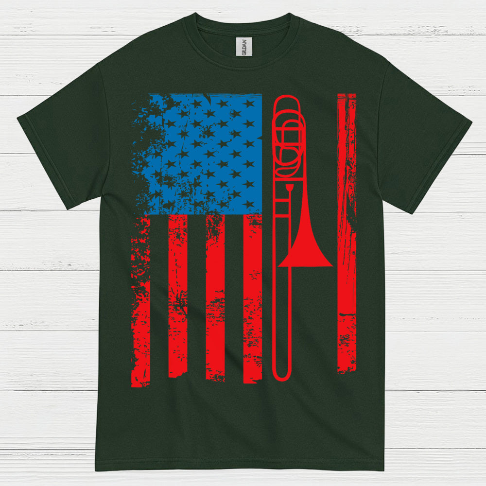 American Flag Trombone Patriotic T Shirt