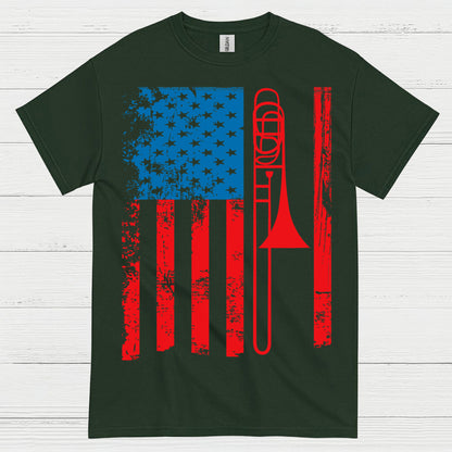 American Flag Trombone Patriotic T Shirt