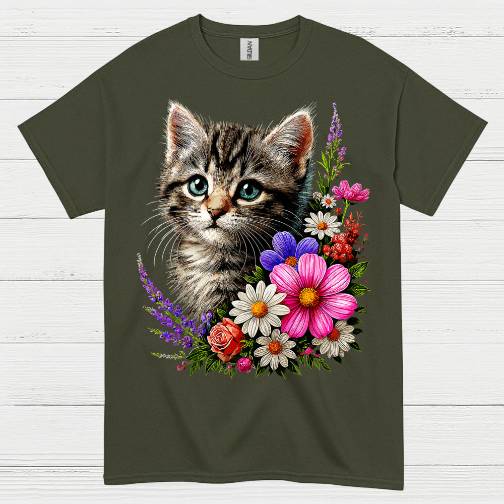 Cute Floral Cat Lover T Shirt