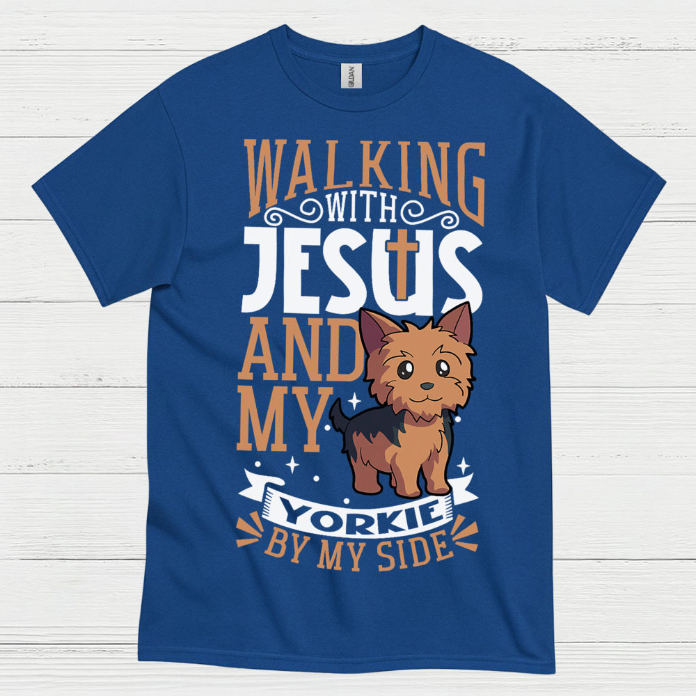 Walking With Jesus And My Yorkie T Shirt