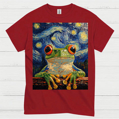 Whimsical Frog Starry Night Art T Shirt