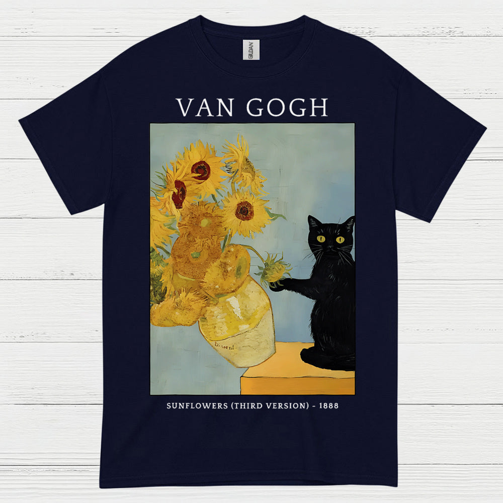Classic Sunflowers Cat Art T Shirt