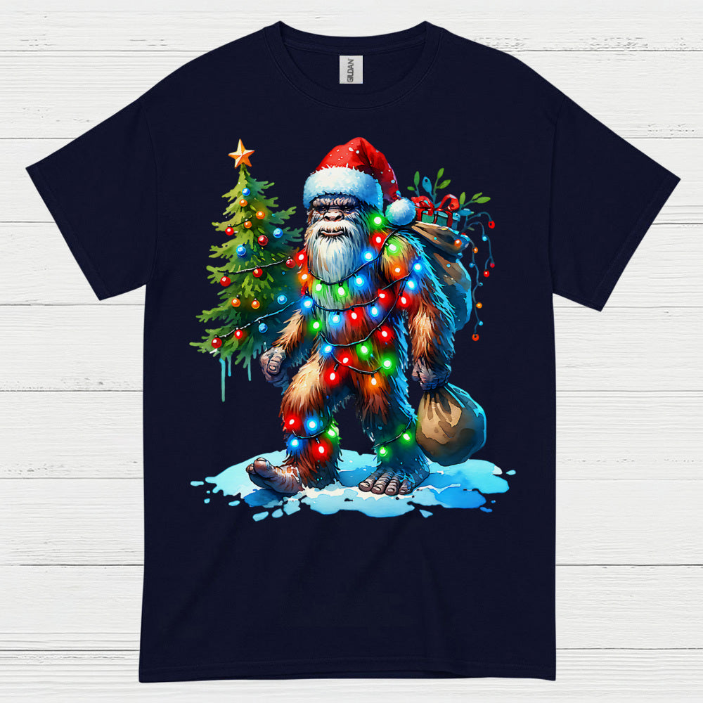 Santa Bigfoot Christmas Lights T Shirt