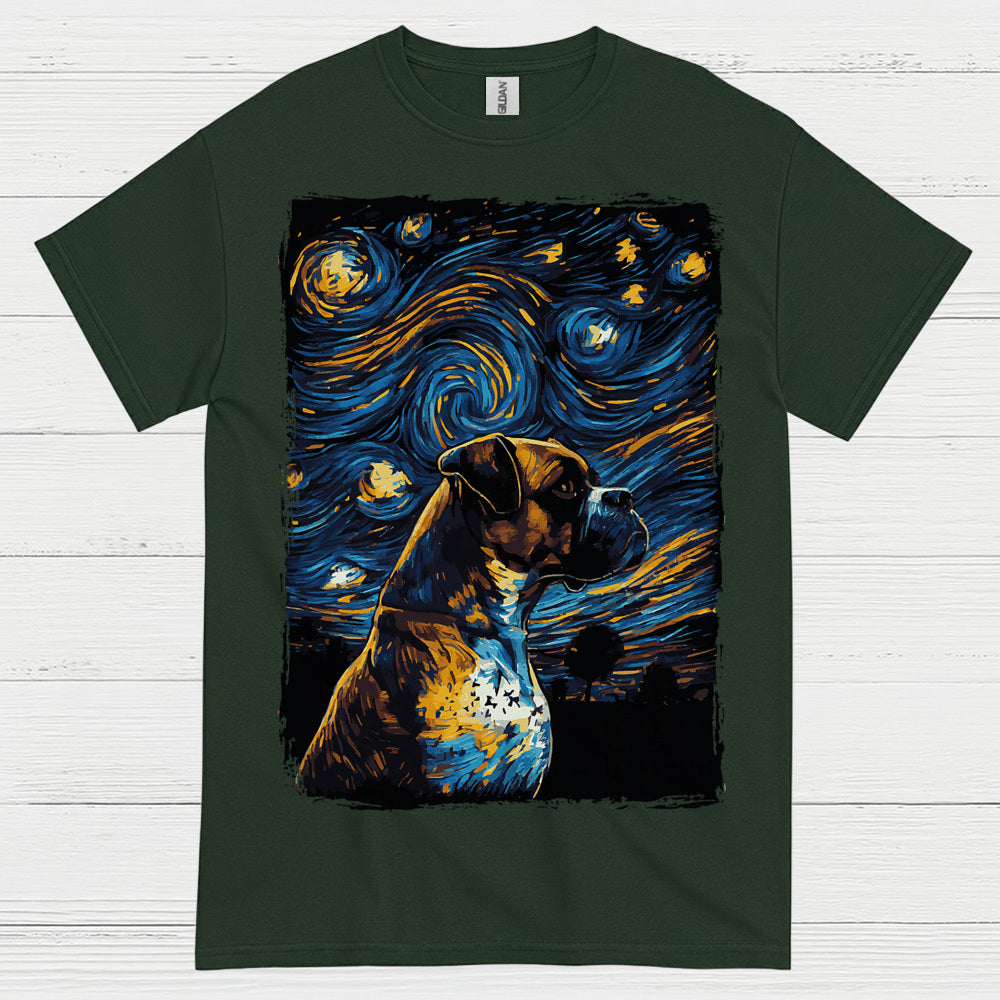 Starry Night Boxer Dog Art T Shirt