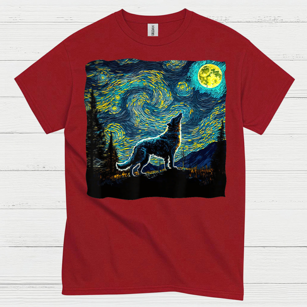 Wolf Starry Night Art T Shirt