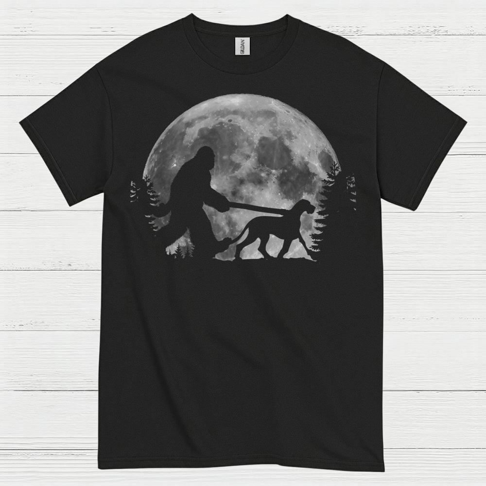 Bigfoot Walking Dog Moon T Shirt