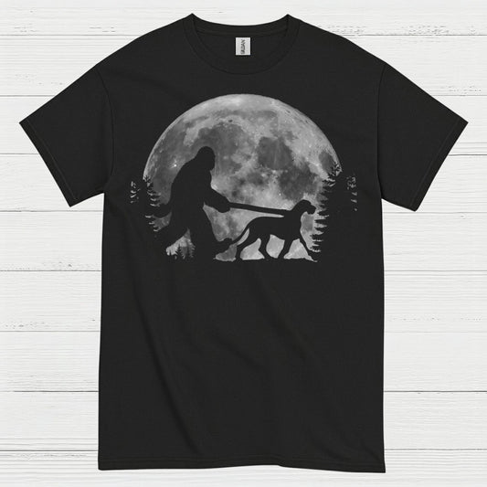 Bigfoot Walking Dog Moon T Shirt