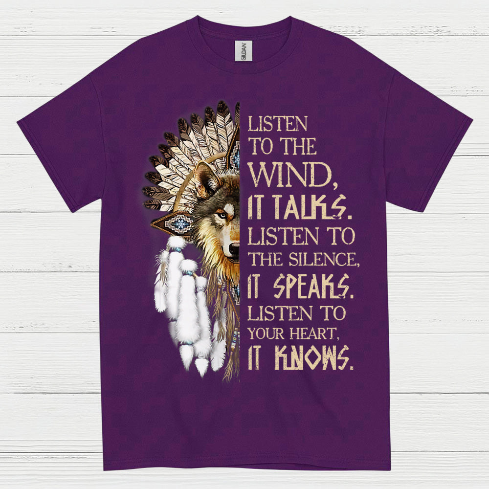 Listen To The Wind Wolf Spirit Native Wisdom T Shirt