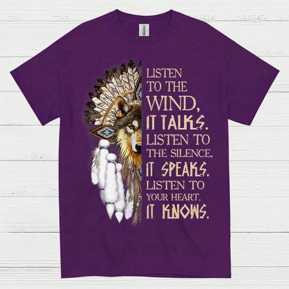 Listen To The Wind Wolf Spirit Native Wisdom T Shirt