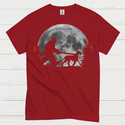 Bigfoot Walking Dog Moon T Shirt