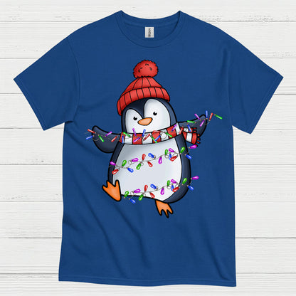 Cute Christmas Penguin Wrapped In Lights T Shirt