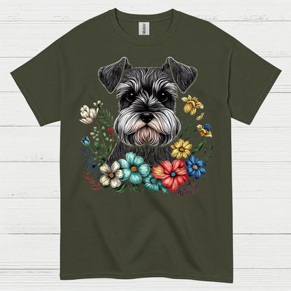Floral Schnauzer Dog Art Lover T Shirt
