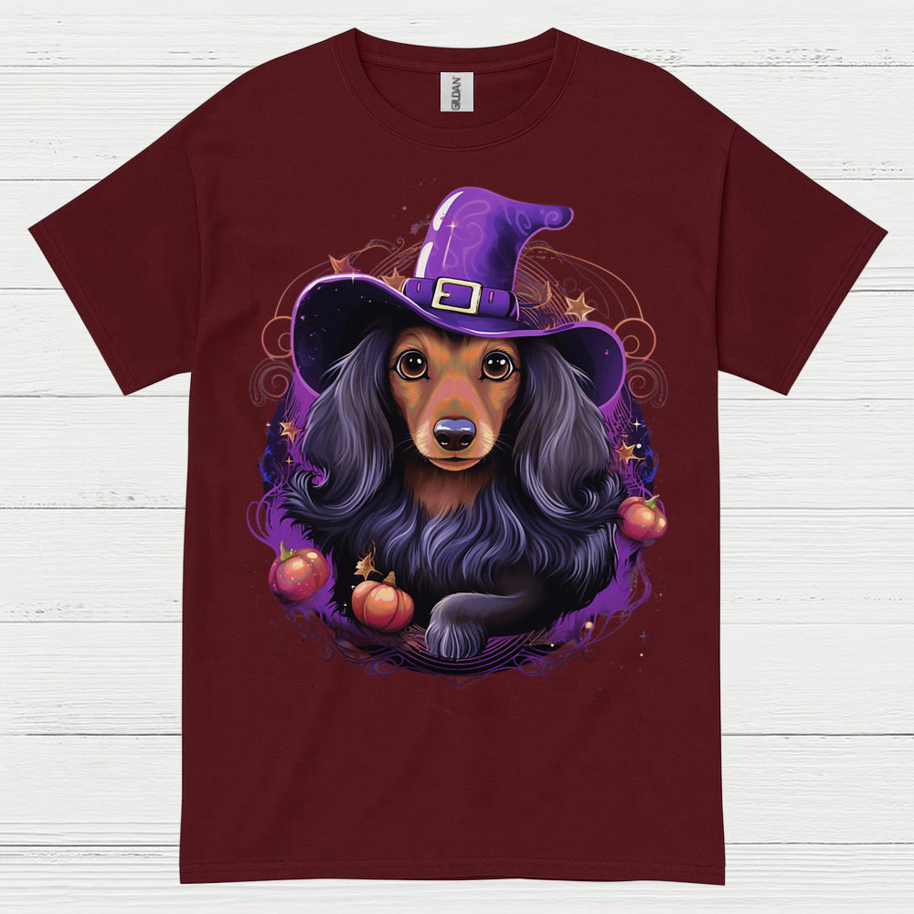 Halloween Witch Long Haired Dachshund T Shirt